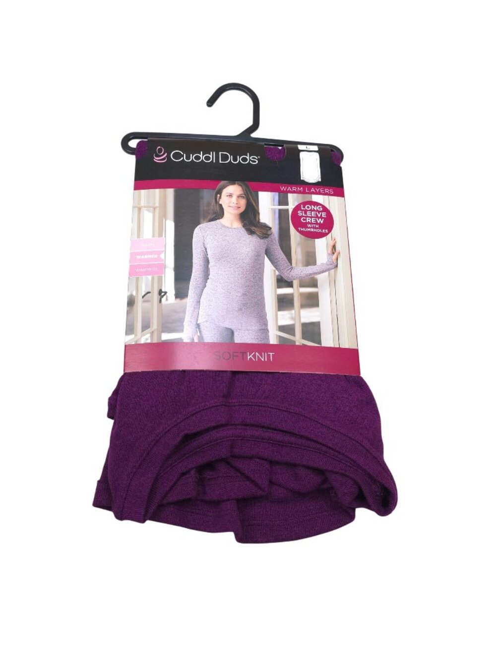 Cuddl Duds Womens L Soft Knit Long Sleeve Crew With Thumbholes Warm Layers